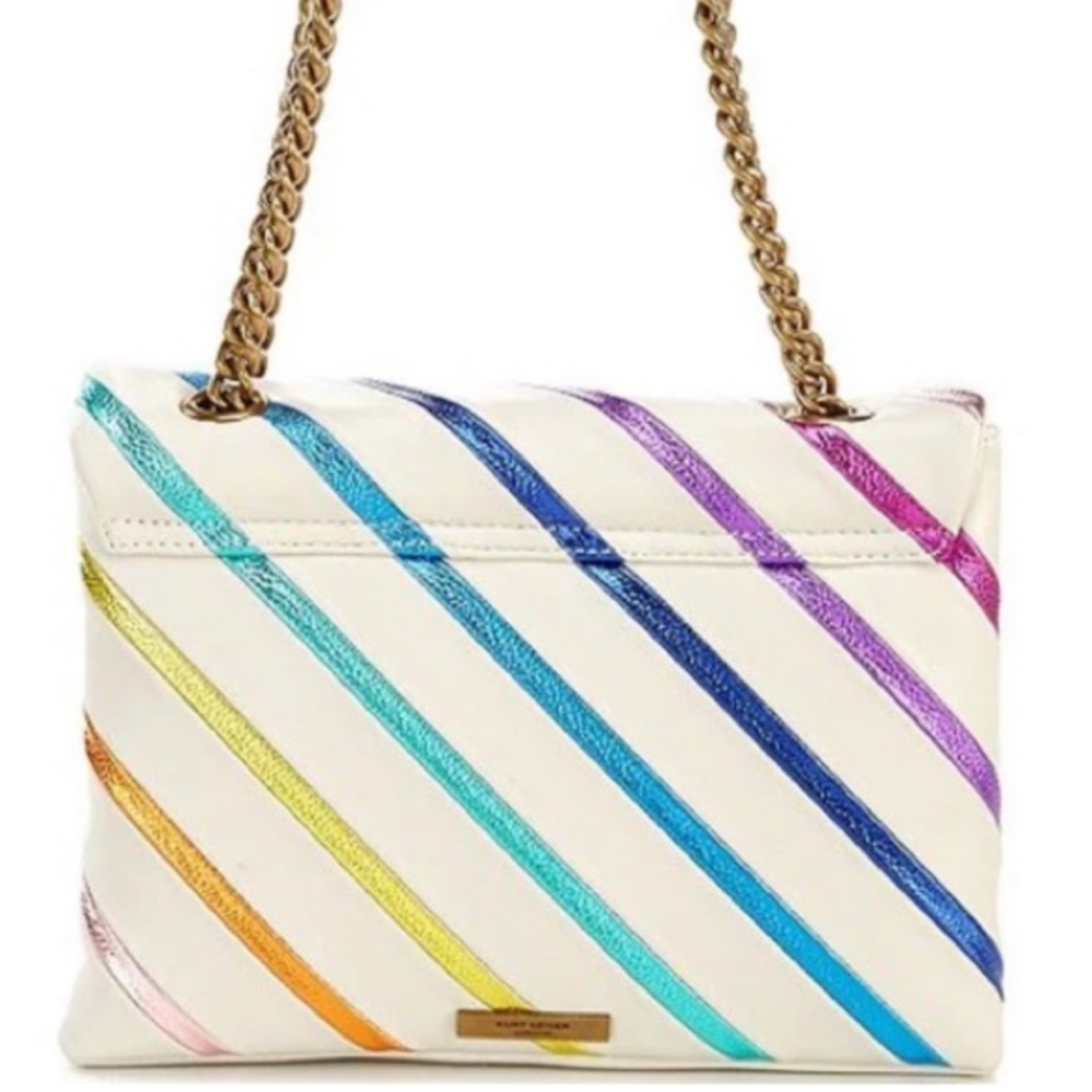 🚫SOLD🚫 Kurt Geiger XL Metallic Rainbow Stripe Leather Kensington Shoulder Bag - Picture 8 of 10